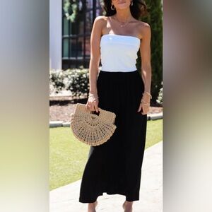 Chic Black and White Strapless Maxi Dress